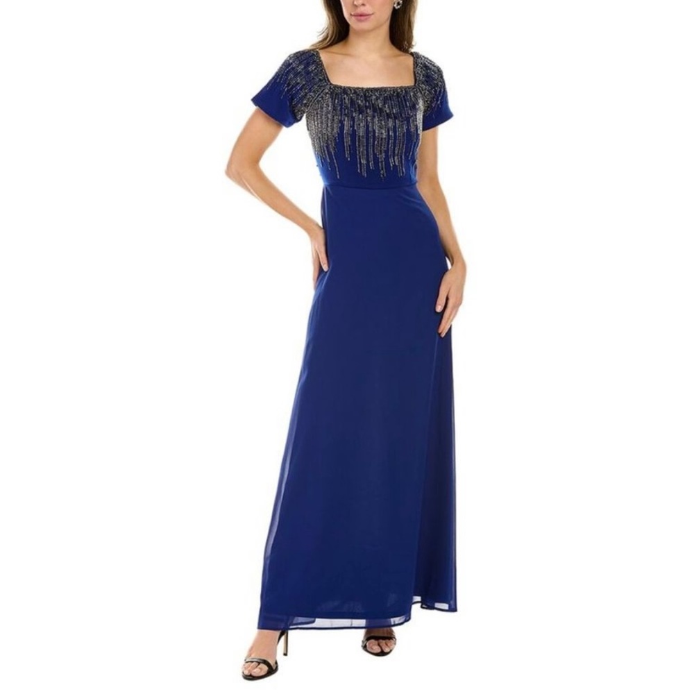 NEW JS Collections Harper Short Sleeve Gown Navy Royal Gunmetal